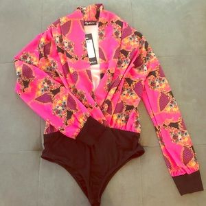 Hot pink floral bodysuit